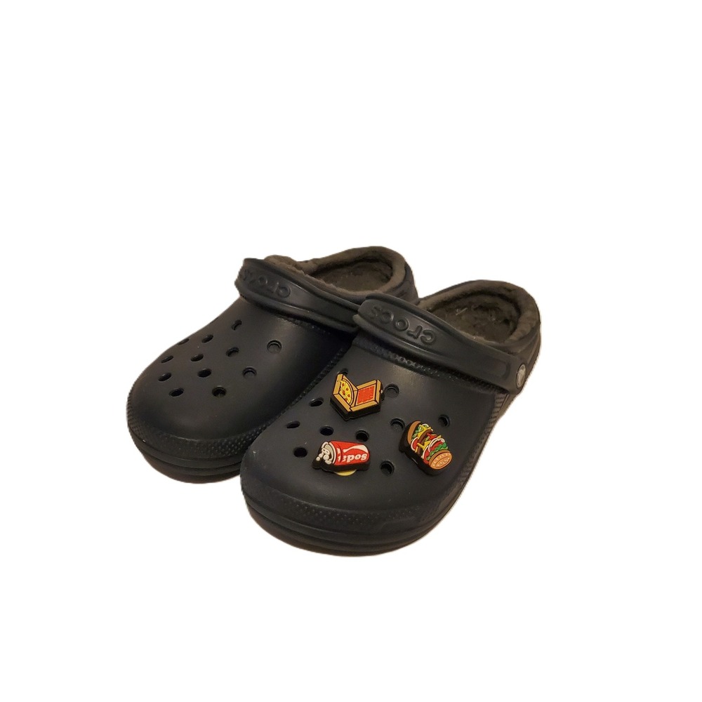 Crocs Classic Faux Fur Lined Clogs Navy Blue Mens 5 Womens 7 Jibbitz Charms